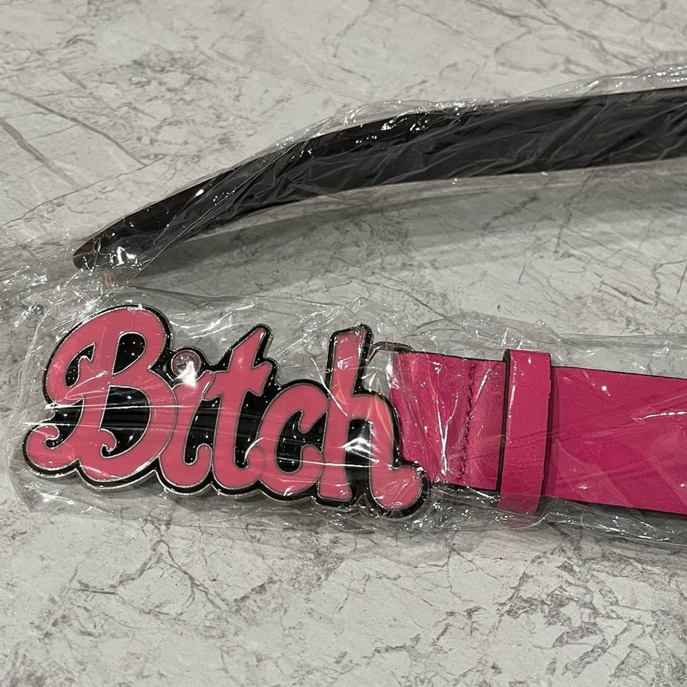 Retro BitchBelt buckle Punk Y2K Pink Diamond Metal Letter Leather Z Belts - Picture 2 of 2